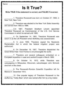 theodore roosevelt worksheet