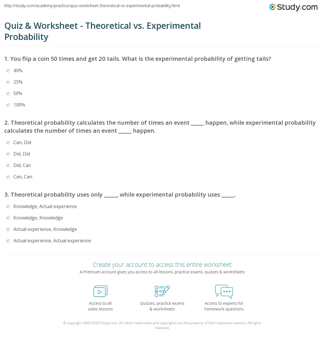 theoretical probability worksheet with answers