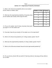 5-3 Experimental probability 12.7 worksheet.pdf - Name: Section ...
