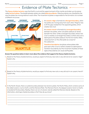Evidence of Plate Tectonics | Worksheet 