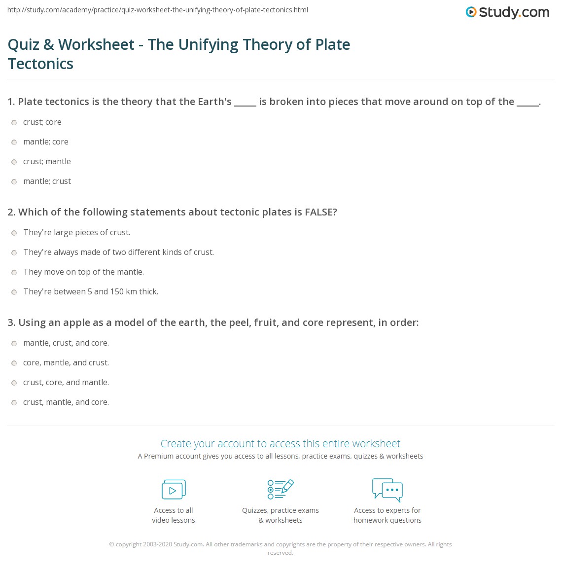 theory of plate tectonics worksheet