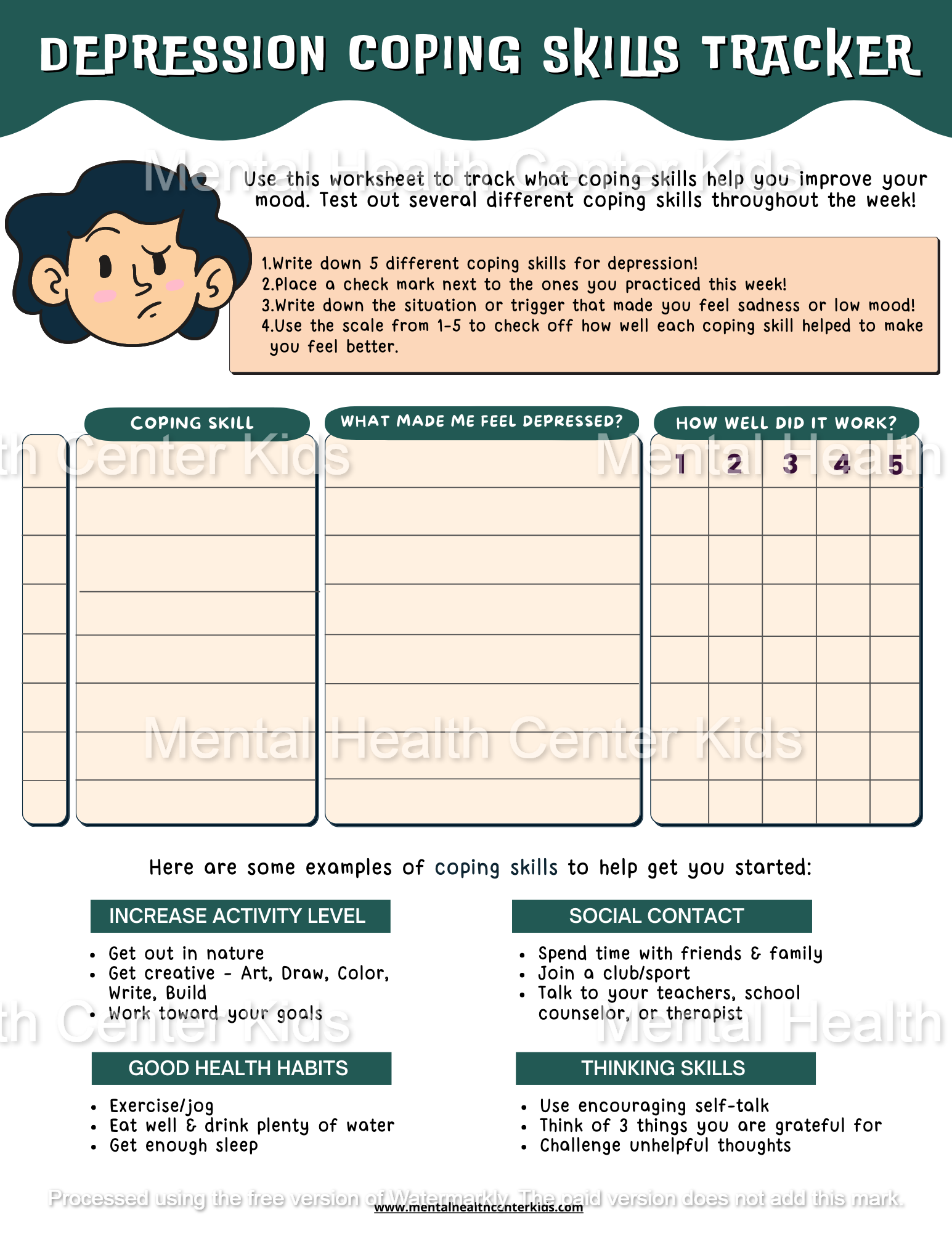 Depression Worksheets for Kids and Teens