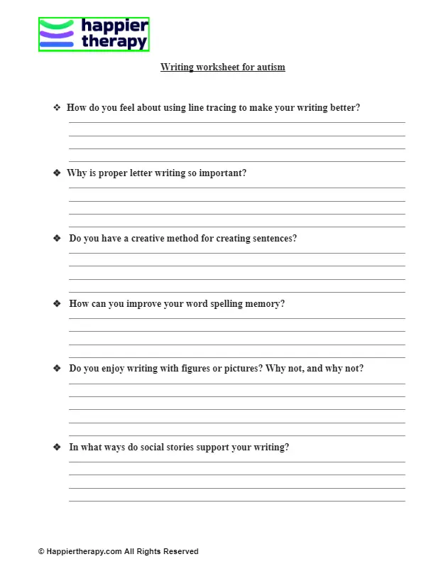 Writing Worksheet For Autism | HappierTHERAPY - Worksheets Library