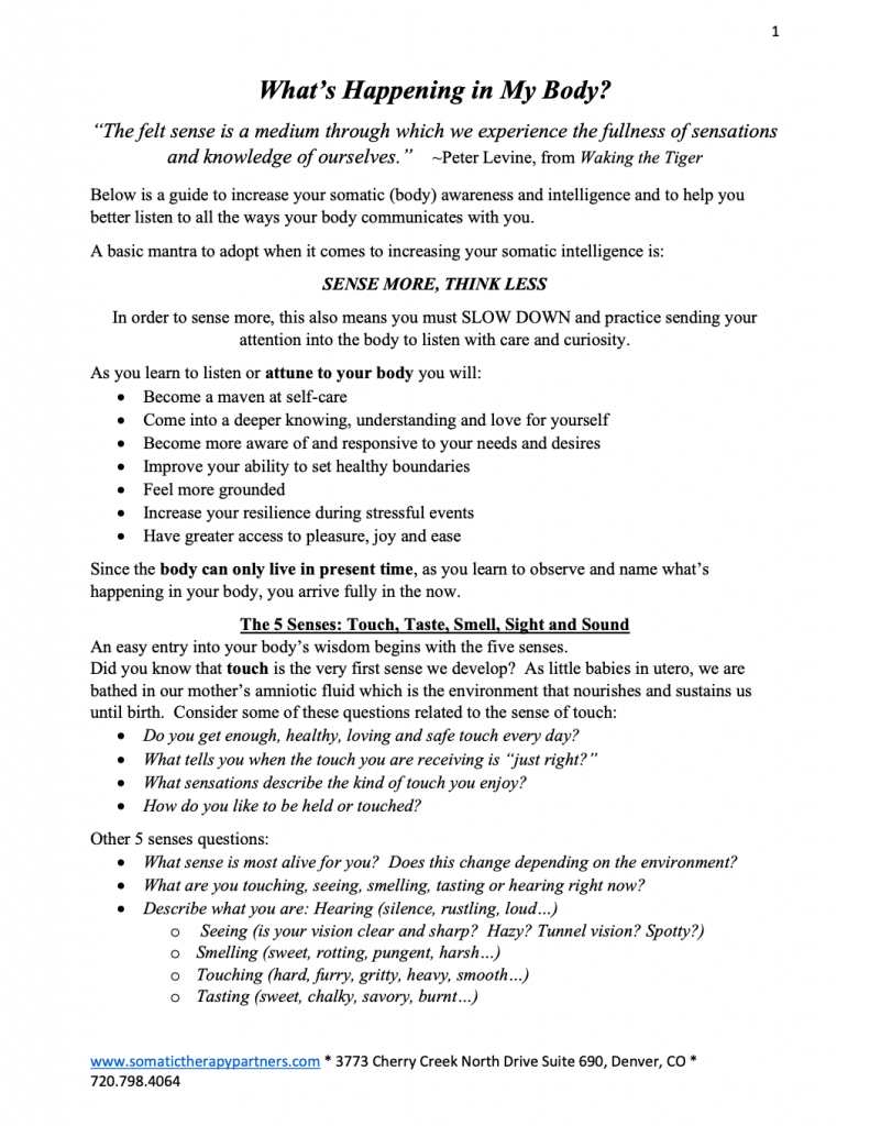 Worksheets - Somatic Therapy Partners