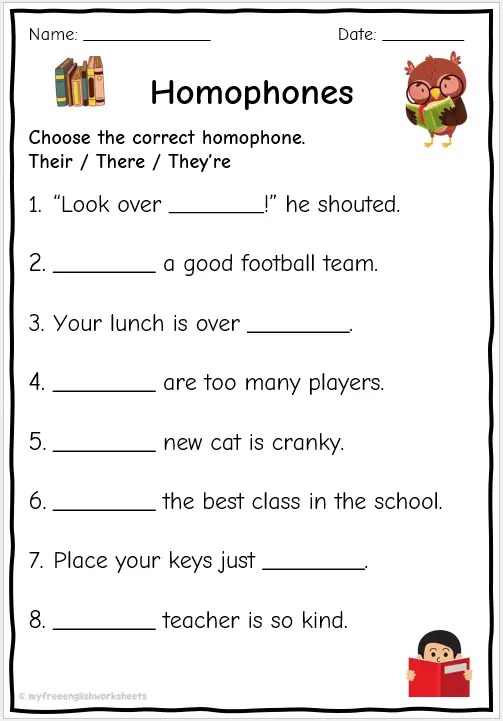 Homophone Worksheets - There, Their, Theyre | Free English Worksheets