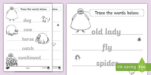 there was an old lady who swallowed a fly worksheet