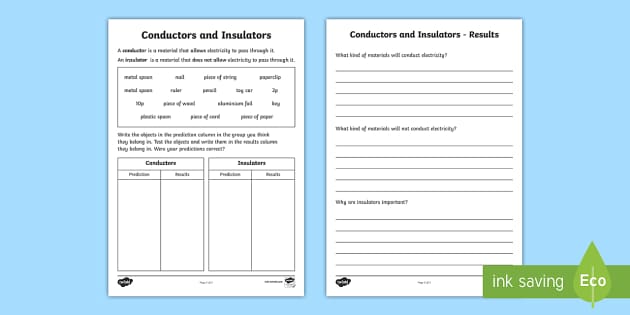 thermal conductors and insulators worksheet
