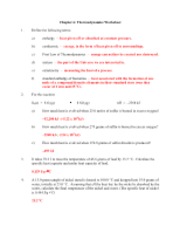 thermodynamics worksheet answers