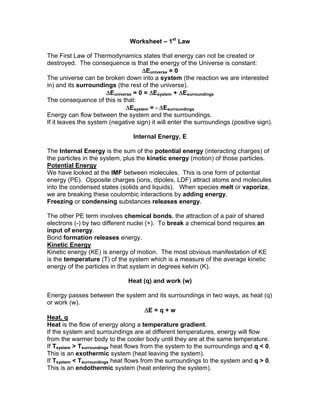 Worksheet first law | PDF