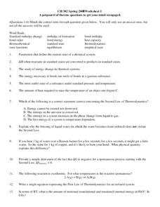 thermodynamics worksheet
