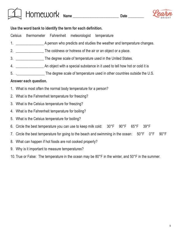 thermometer worksheet 2nd grade