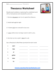 Thesaurus Worksheets - 15 Worksheets Library