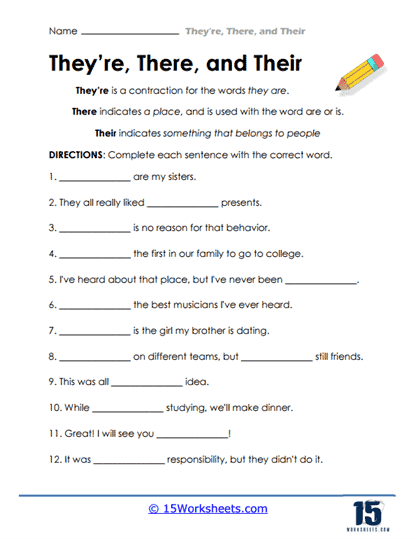 Theyre, There, and Their Worksheets - 15 Worksheets Library