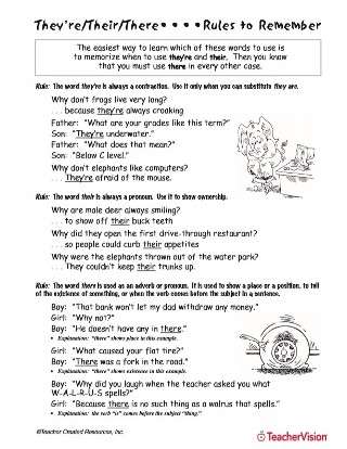 Theyre/Their/There Printable (4th - 6th Grade) - TeacherVision ...