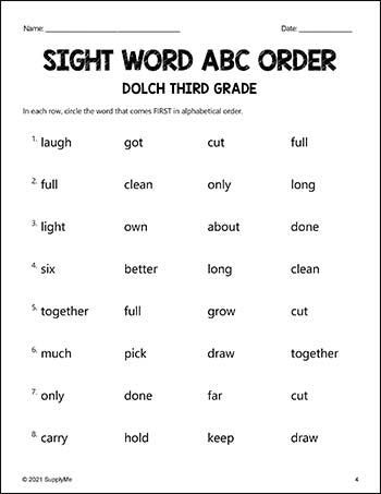 third grade abc order worksheet