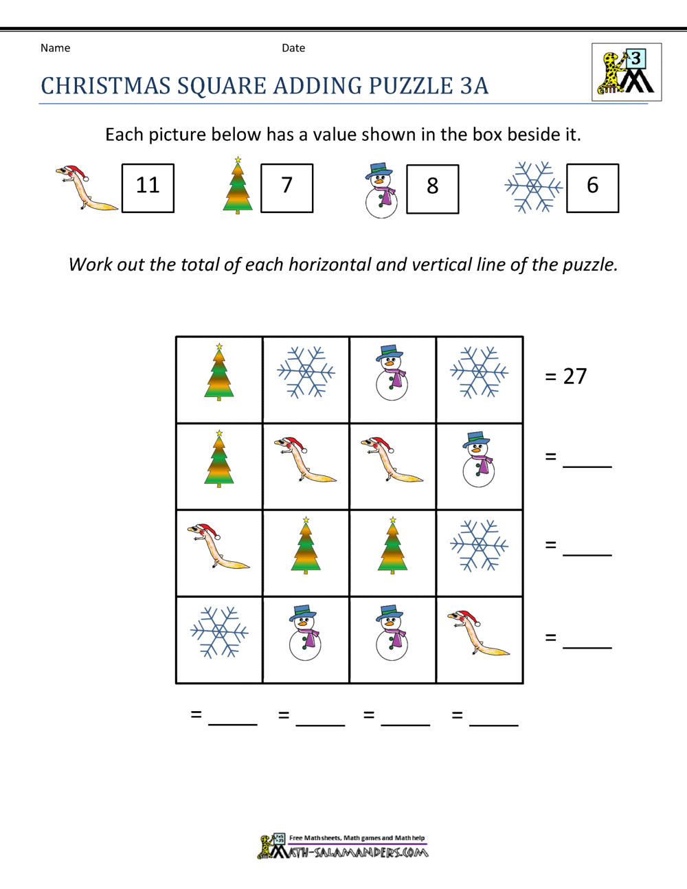 3rd Grade Christmas Math Worksheets