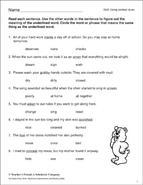 Using Context Clues | Printable Skills Sheets