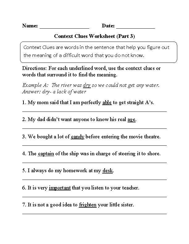 worksheets library | Context Clues Worksheets