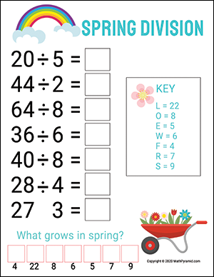 Spring Division Worksheet for Grade 3 | Math Worksheets