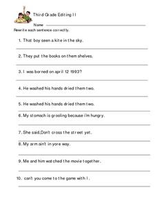 Third Grade Editing II Worksheet for 4th Grade | Lesson Planet