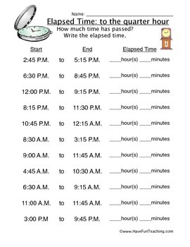 Elapsed Time Worksheet by Have Fun Teaching worksheets library