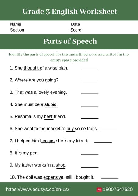 third grade english worksheet