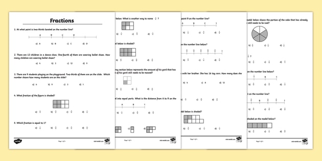 3rd-Grade Fraction Review Worksheet | Math | Twinkl USA