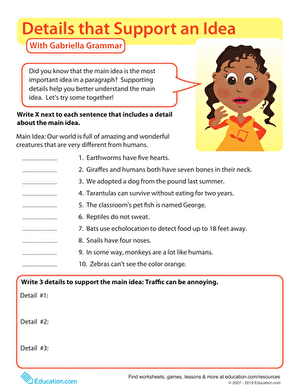 Writing Workout: Supporting the Main Idea | Worksheet 
