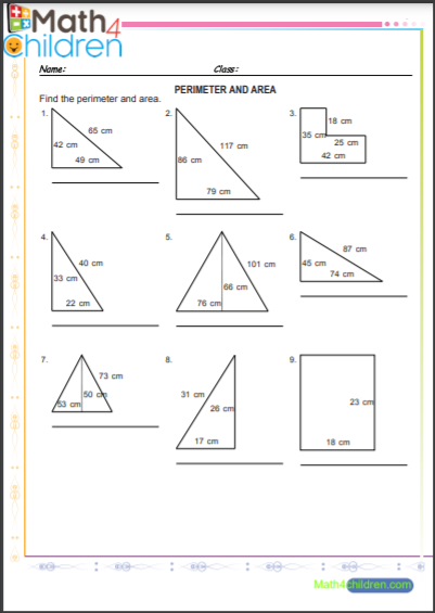 Area and perimeter worksheets Grade 3
