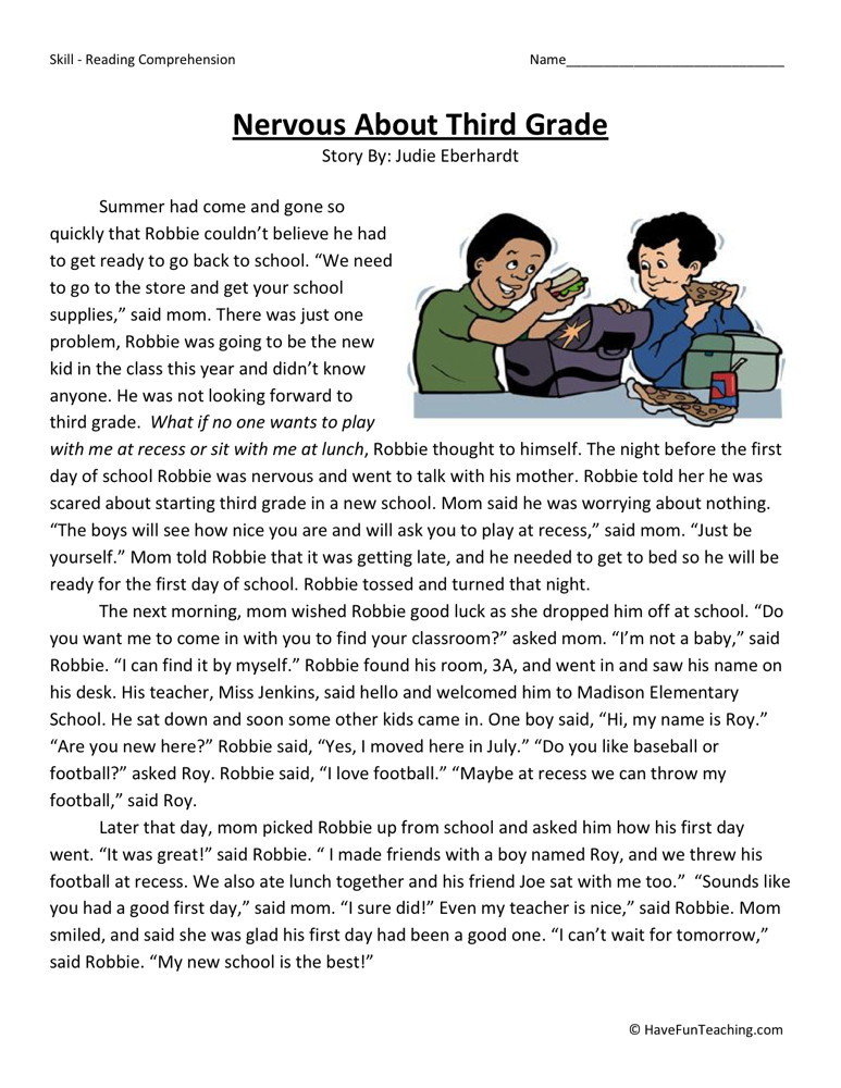 third grade reading comprehension worksheet free
