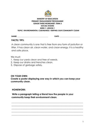 third grade social studies worksheet