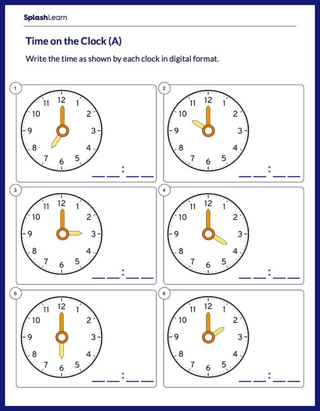 Write Time in Digital Format - Math Worksheets - SplashLearn