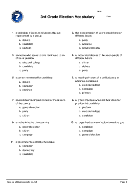 third grade vocabulary worksheet