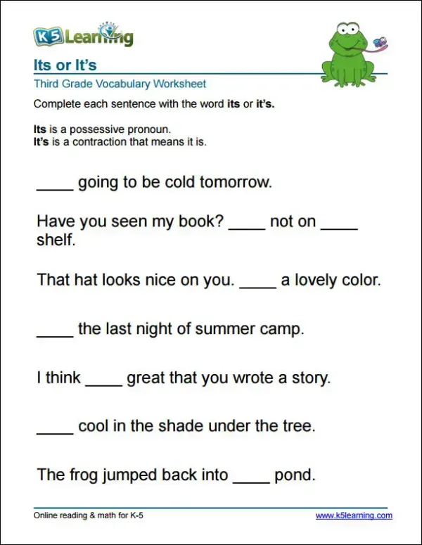 third grade vocabulary worksheet