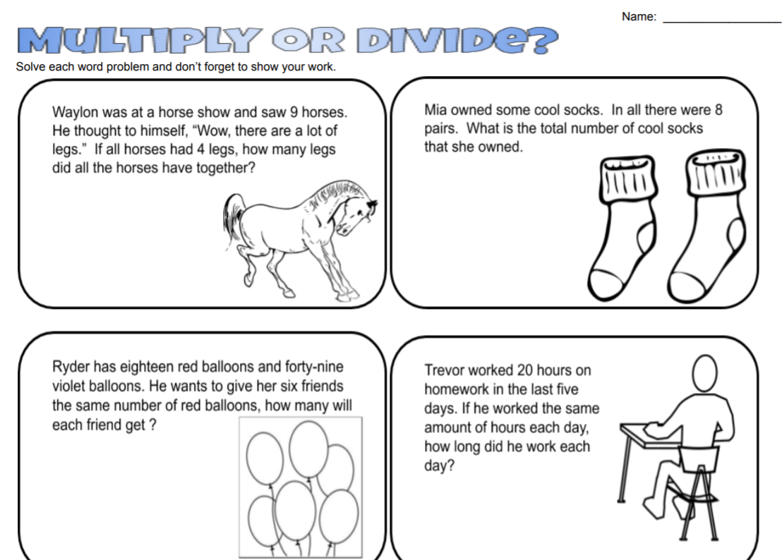 Multiply or Divide Word Problems Worksheet | Educational Resource