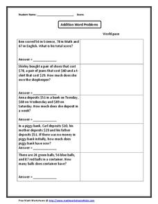 Addition Word Problems Worksheet for 3rd Grade | Lesson Planet