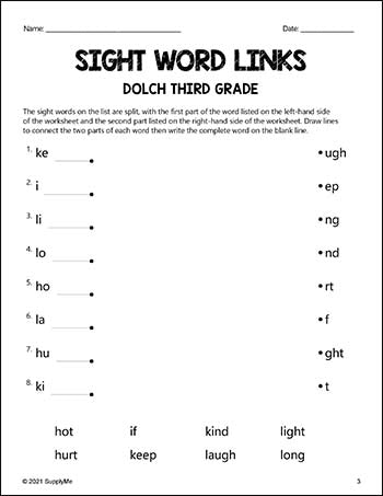 Third Grade Sight Words Worksheets - Word Links, All 41 Dolch 3rd ...