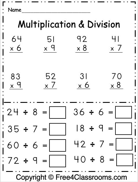 Free 3rd Grade Math Multiplication and Division Worksheet - Free ...