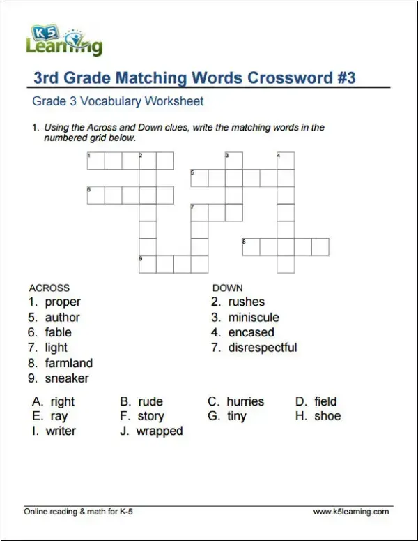 Grade 3 Vocabulary Worksheets - Worsheets library