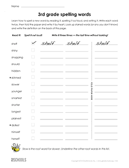 3rd grade Worksheets, word lists and activities. | GreatSchools