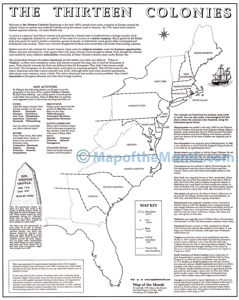 Thirteen (13) Colonies Map