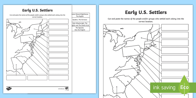 Early U.S. Settlers: 13 Original Colonies Cut and Paste Map for ...