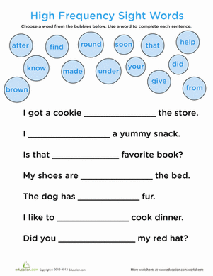 Complete the Sentence: Common Sight Words | Worksheet 