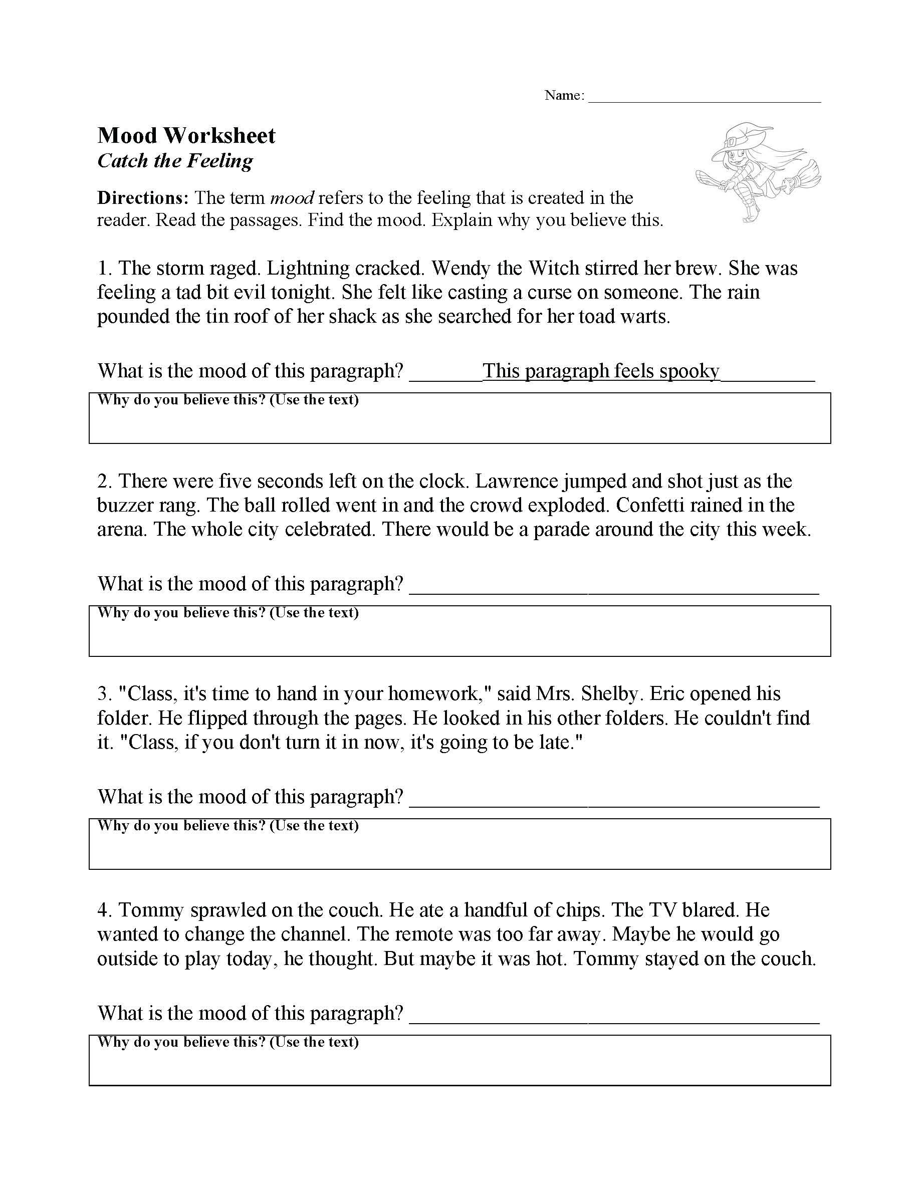 Mood Worksheet | Elements of Fiction Activity