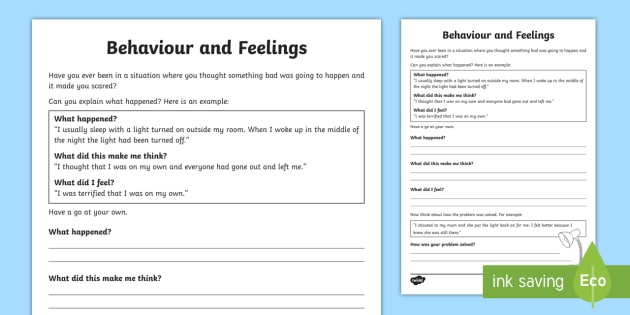 How Our Thoughts Affect Our Behaviours and Feelings Worksheet ...