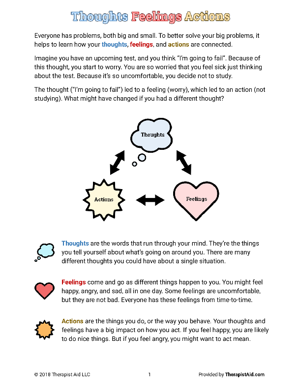 Cbt for kids thoughts feelings actions worksheet