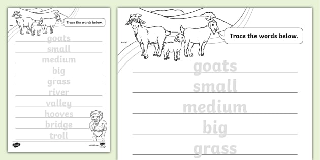 The Three Billy Goats Gruff Trace the Words Worksheets - sheet