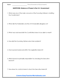 three branches of government worksheet answers
