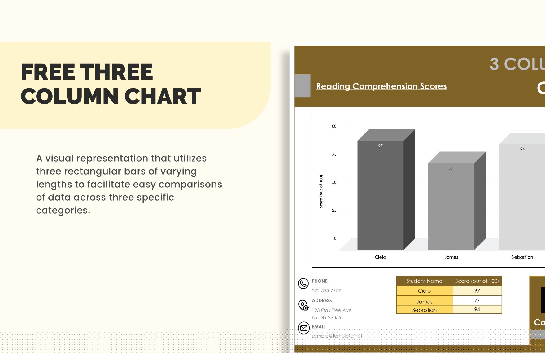 Three Column Chart in Excel, Google Sheets, Word, Google Docs ...