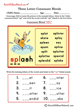 three consonant blend worksheet